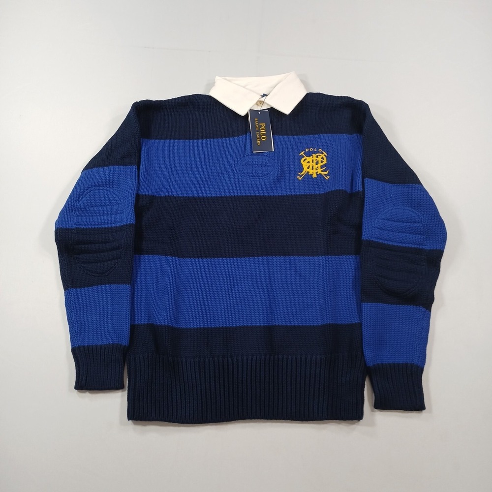 Polo Ralph Lauren Striped Rugby Sweater Mens XS Royal Combo Cotton $298 NEW - Picture 2 of 12